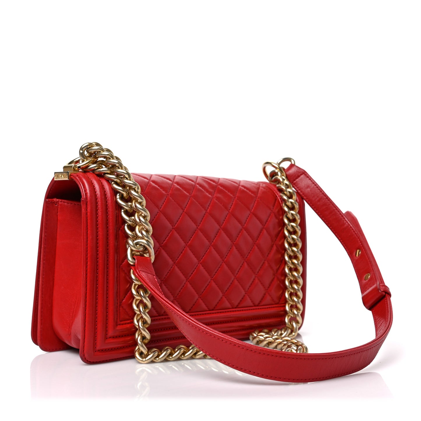 Lambskin Quilted Medium Boy Flap Red