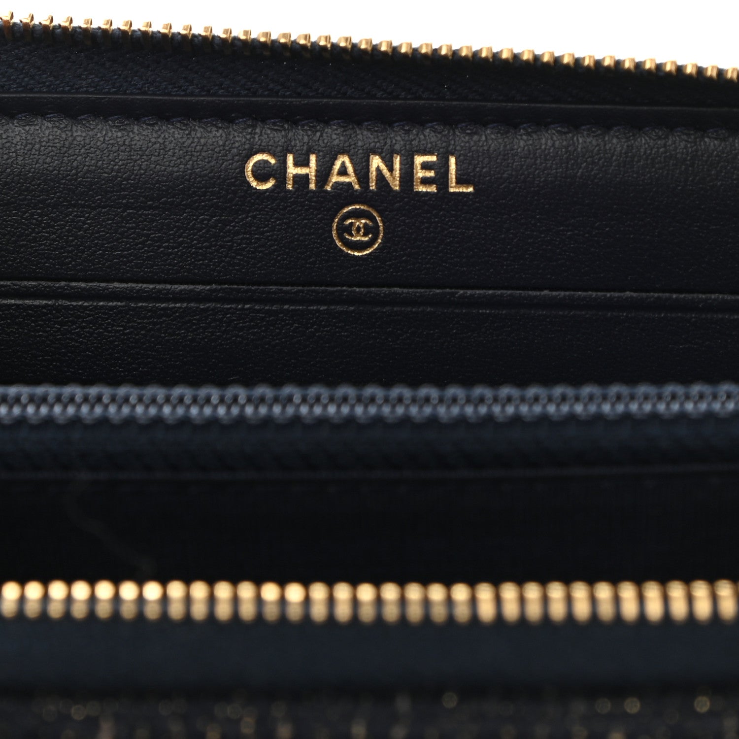 Chanel Lurex Canvas Medium Deauville Zip Around Wallet Navy Blue Gold 9 of 9