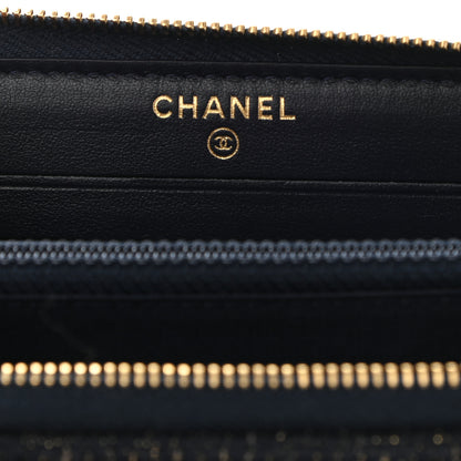Chanel Lurex Canvas Medium Deauville Zip Around Wallet Navy Blue Gold 9 of 9