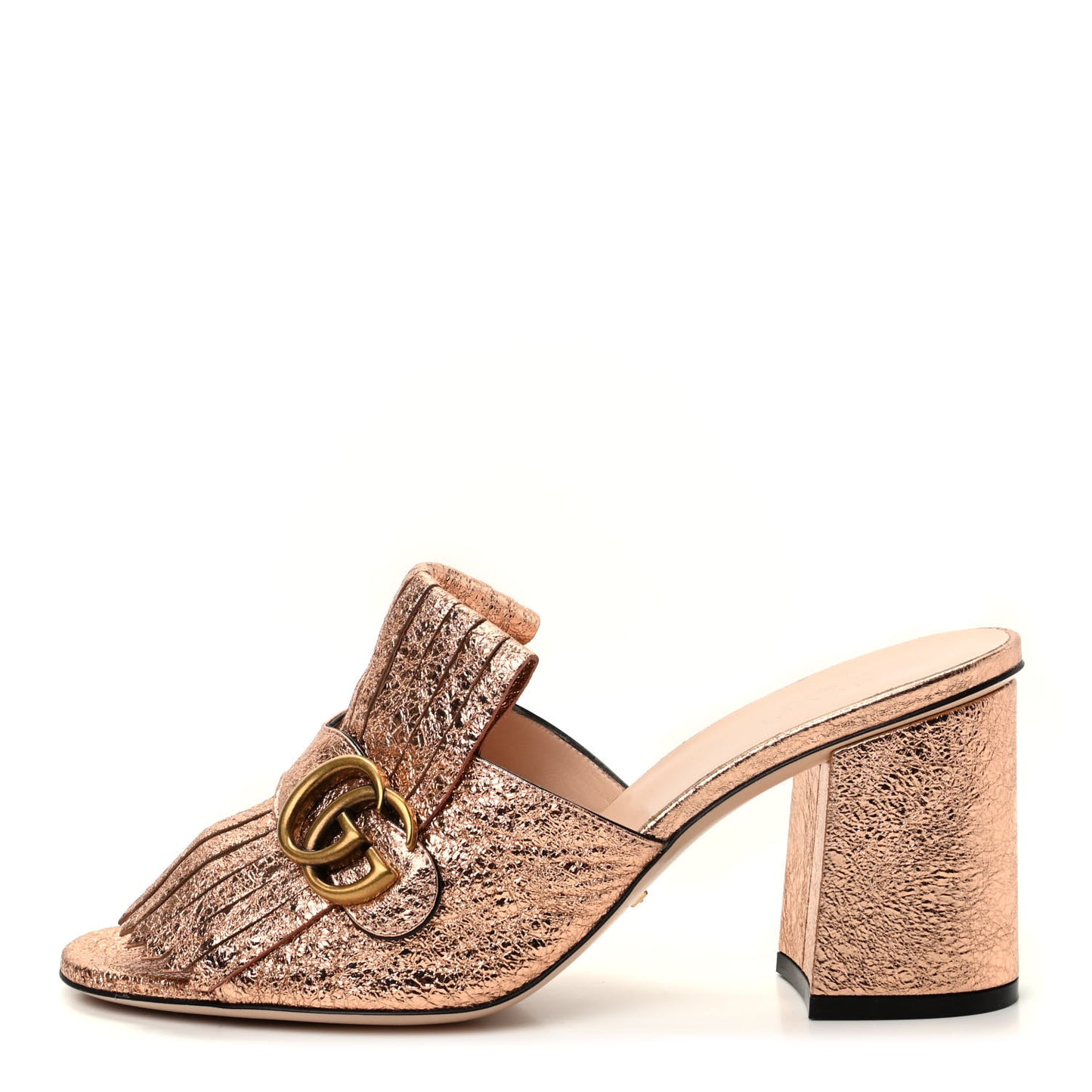 Galassia GG Marmont Fringe 75mm Slide Sandals 40 Salmone