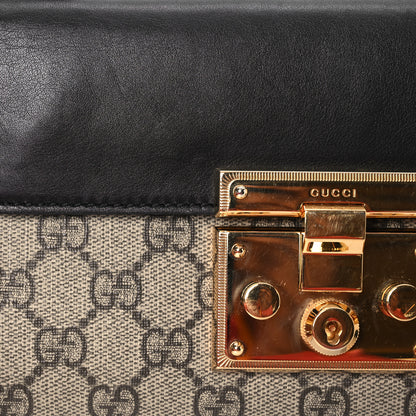 Gucci GG Supreme Monogram Calfskin Small Padlock Shoulder Bag Beige Black Cuir 8 of 13