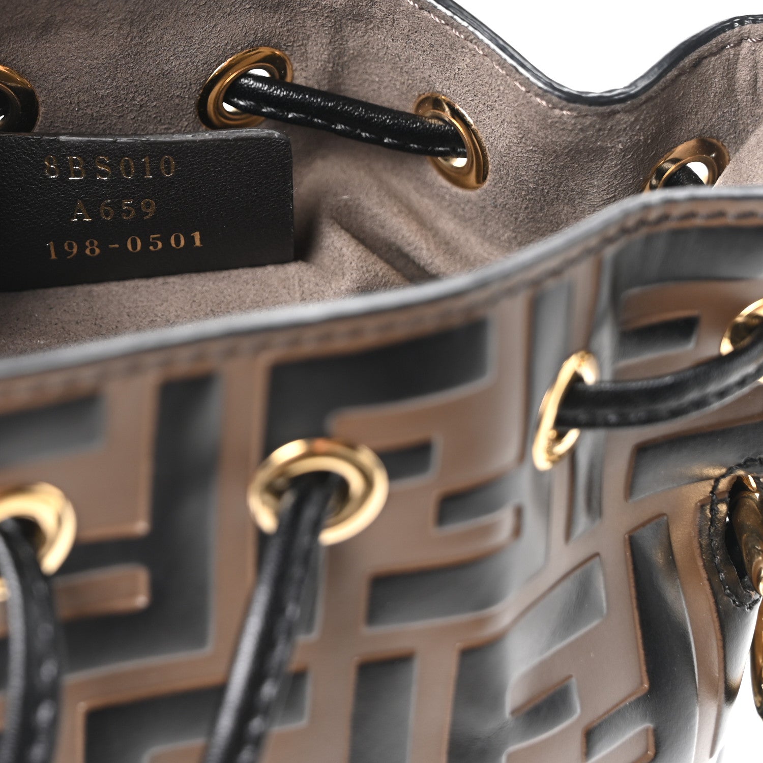 Fendi Vitello Liberty F is Fendi Bi-Color FF 1974 Embossed Mini Mon Tresor Bucket Bag Maya Black 7 of 10