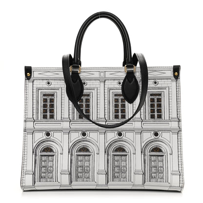Louis Vuitton X FORNASETTI Calfskin Architettura Onthego MM Black White 1 of 9