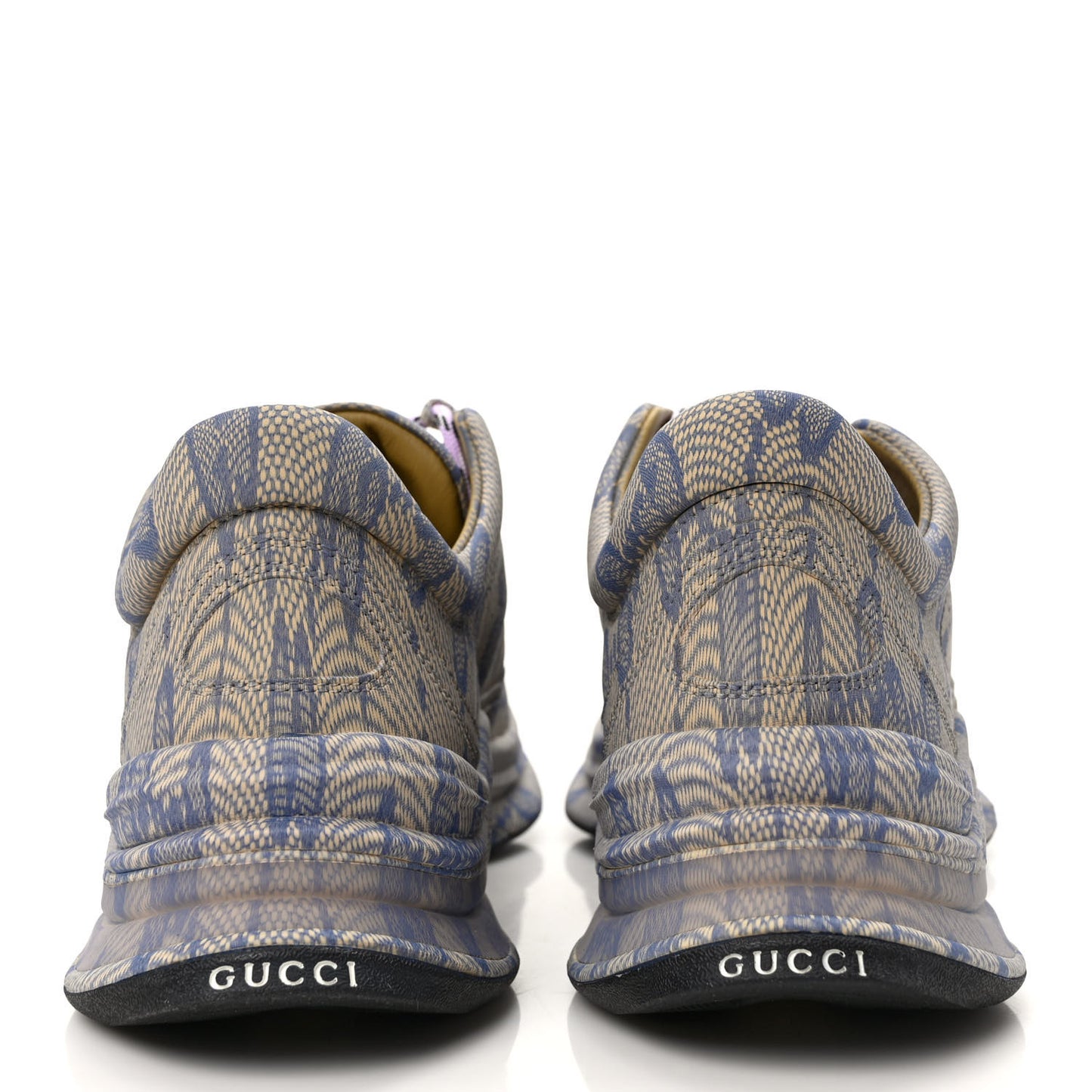 Ultralight Plume Calfskin Monogram Printed Womens Gucci Run Sneakers 38 Beige Blue