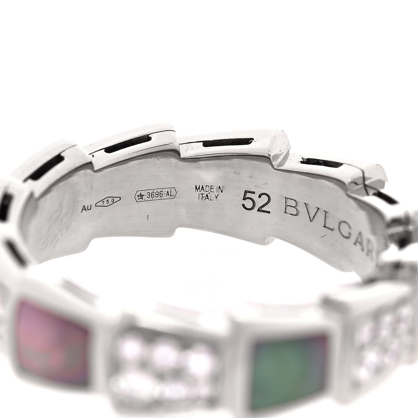 18K White Gold Diamond Gray Mother of Pearl Serpenti Viper Band Ring 52 6