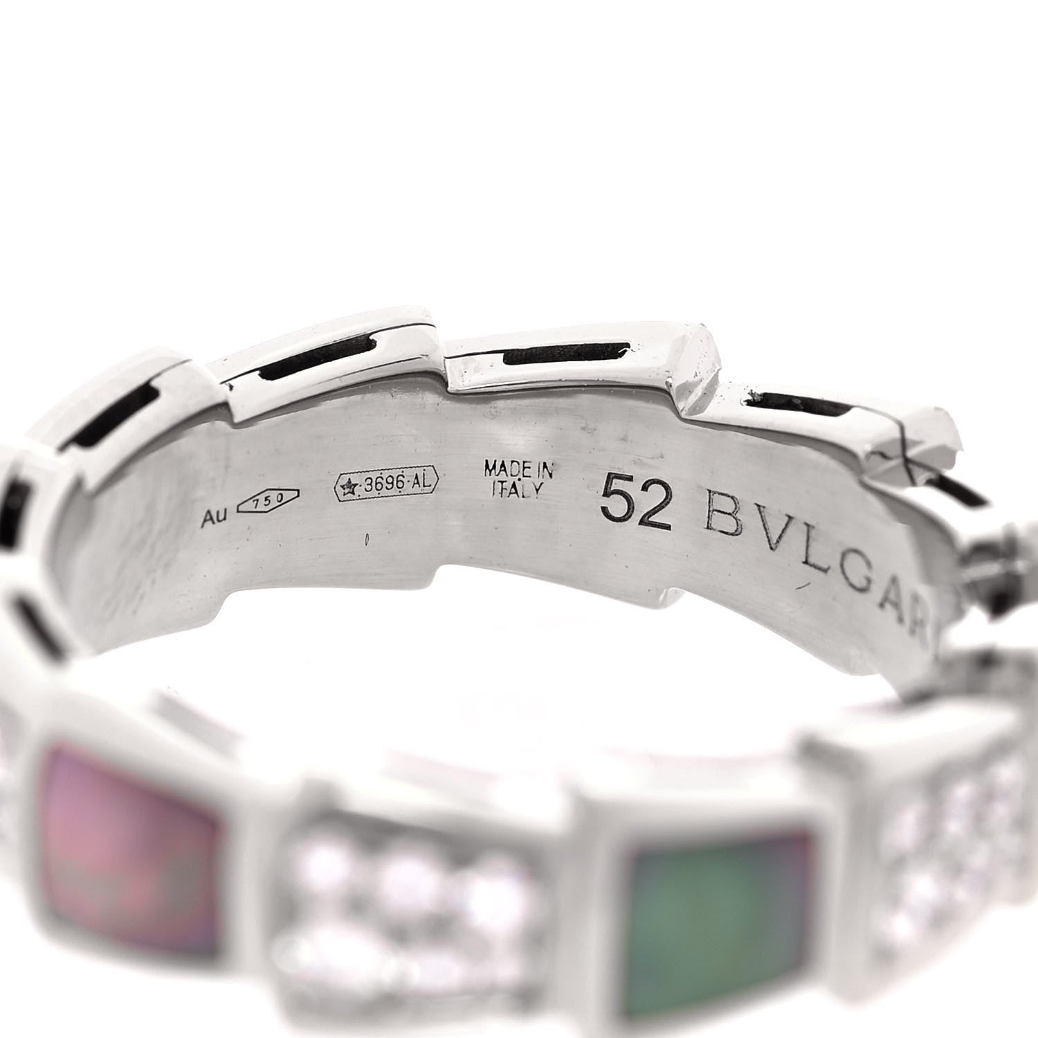 Bulgari 18K White Gold Diamond Gray Mother of Pearl Serpenti Viper Band Ring 52 6 5 of 5