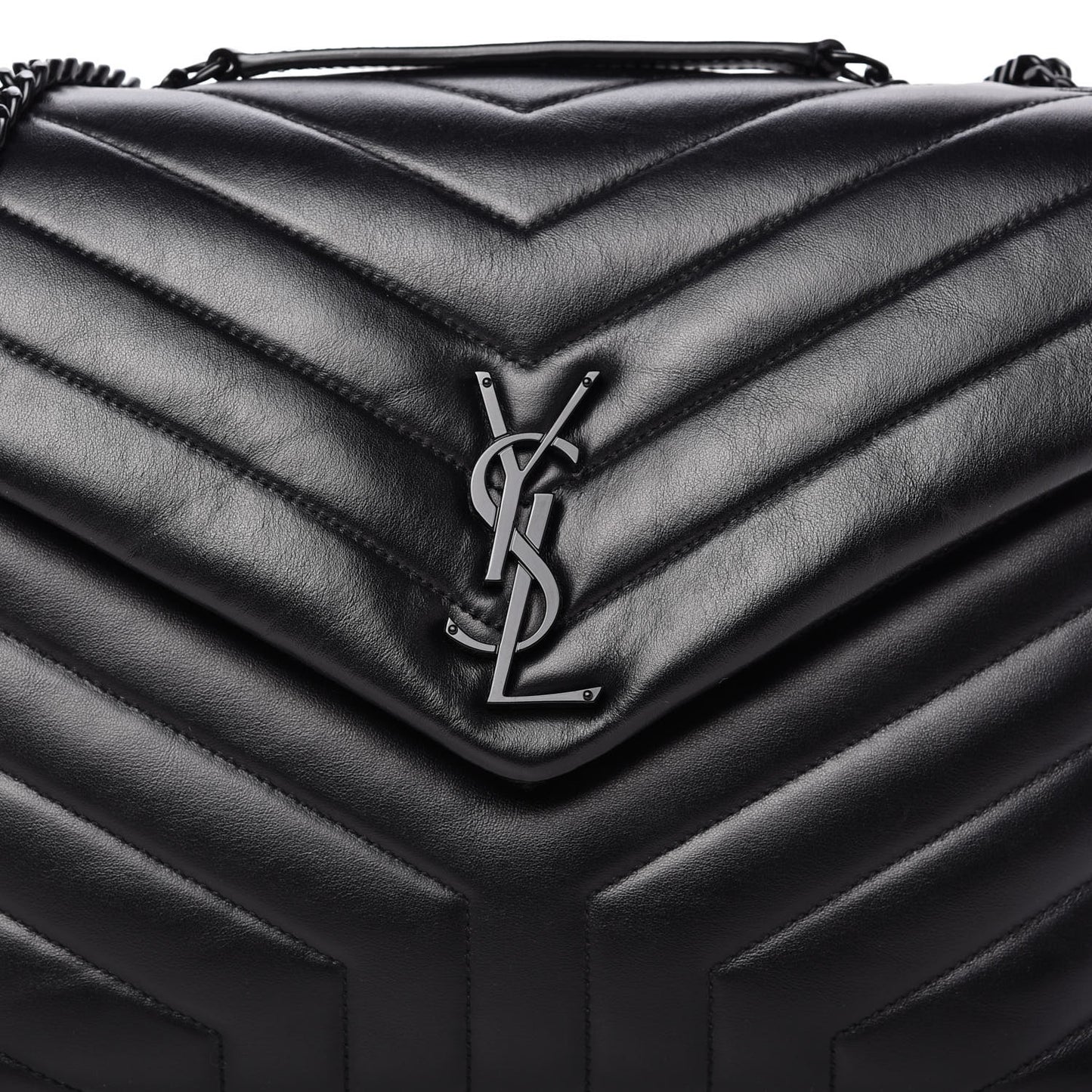 Calfskin Y Quilted Monogram Medium Loulou Chain Satchel Black