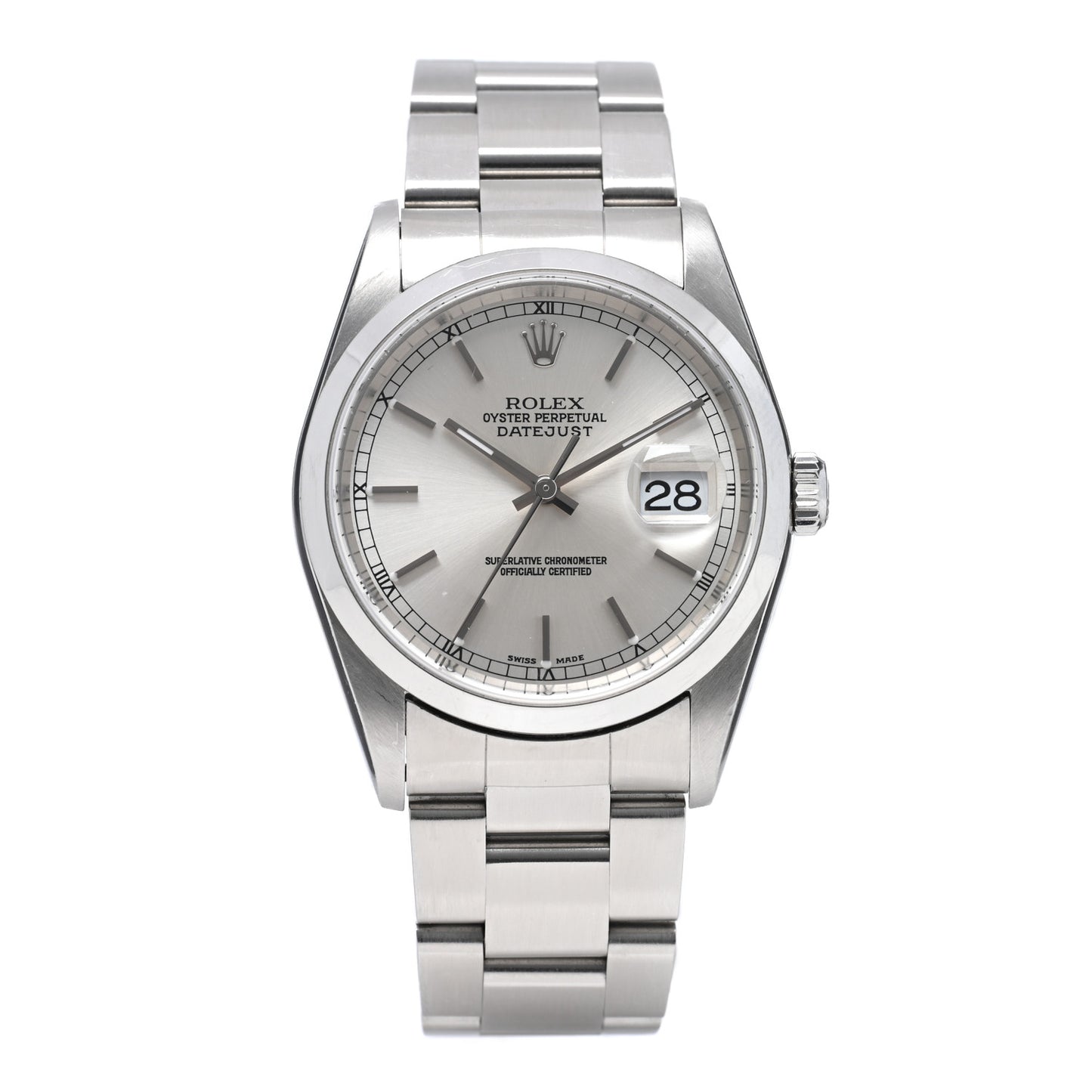 Stainless Steel 36mm Oyster Perpetual Datejust Watch Silver 16200