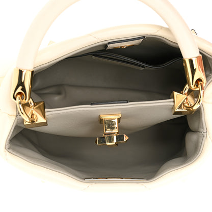 Valentino Garavani Nappa Enamel Small Roman Stud The Handle Bag Ivory 5 of 9