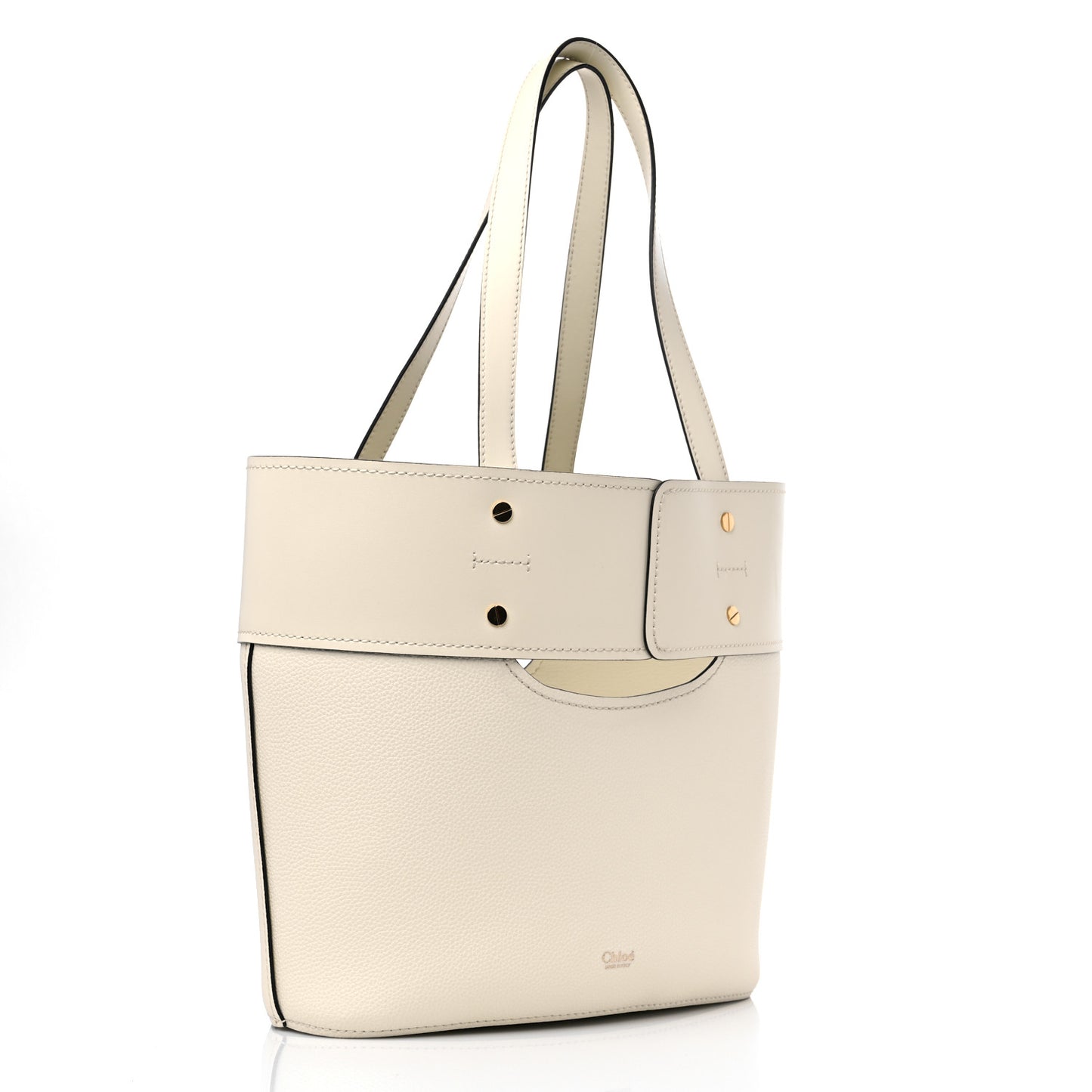 Calfskin Small Aby Lock and Key Tote Bag Natural White