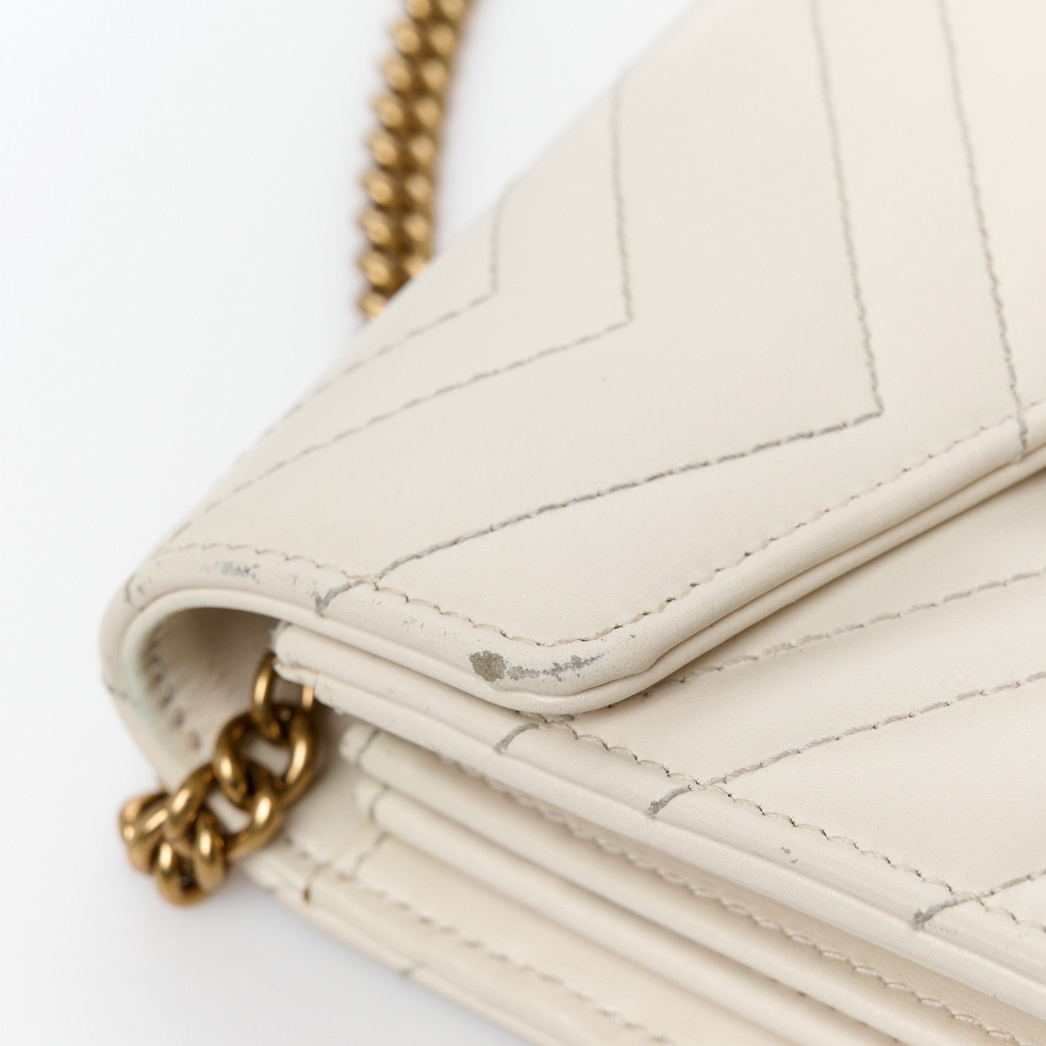 Gucci Calfskin Matelasse GG Marmont Chain Wallet Mystic White 13 of 14