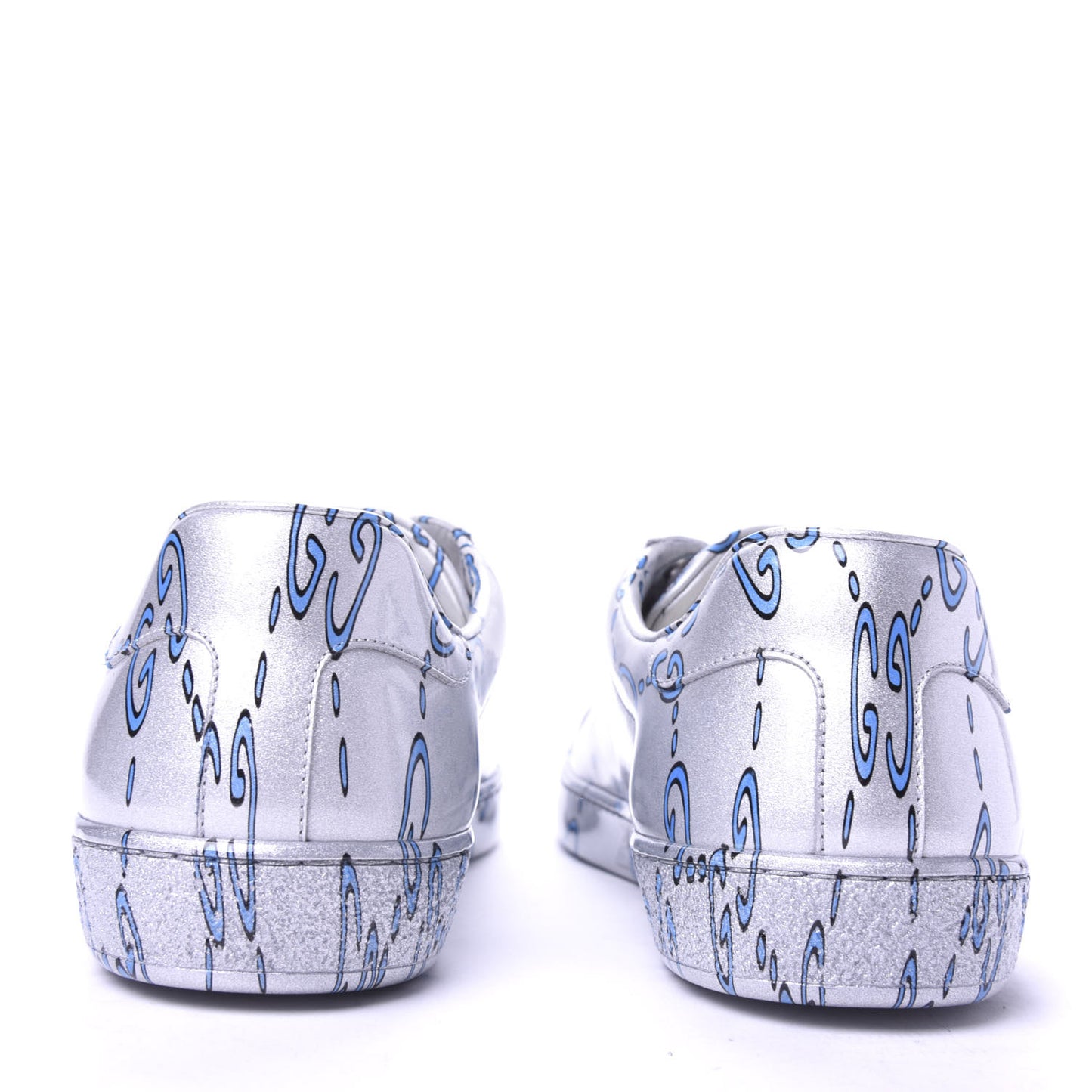 Miro Rubber Wax GucciGhost Print Mens New Ace Sneakers 8.5 Silver