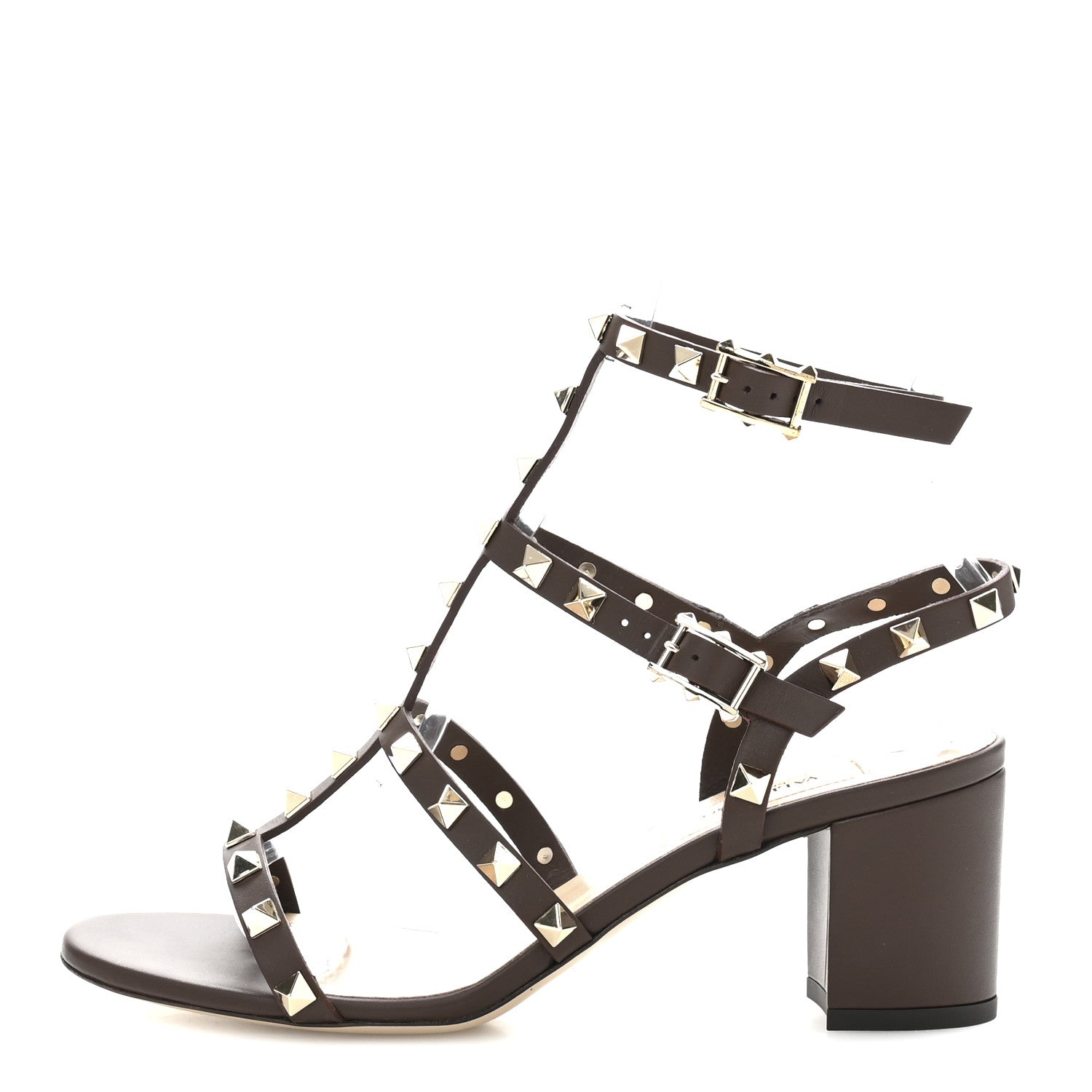 Valentino Garavani Calfskin Rockstud 60mm City Sandals 37 Dark Brown 1 of 11