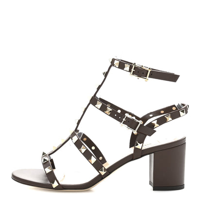 Valentino Garavani Calfskin Rockstud 60mm City Sandals 37 Dark Brown 1 of 11
