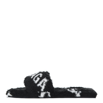Balenciaga Fur Slide Sandals 37.5 Black White 1 of 9