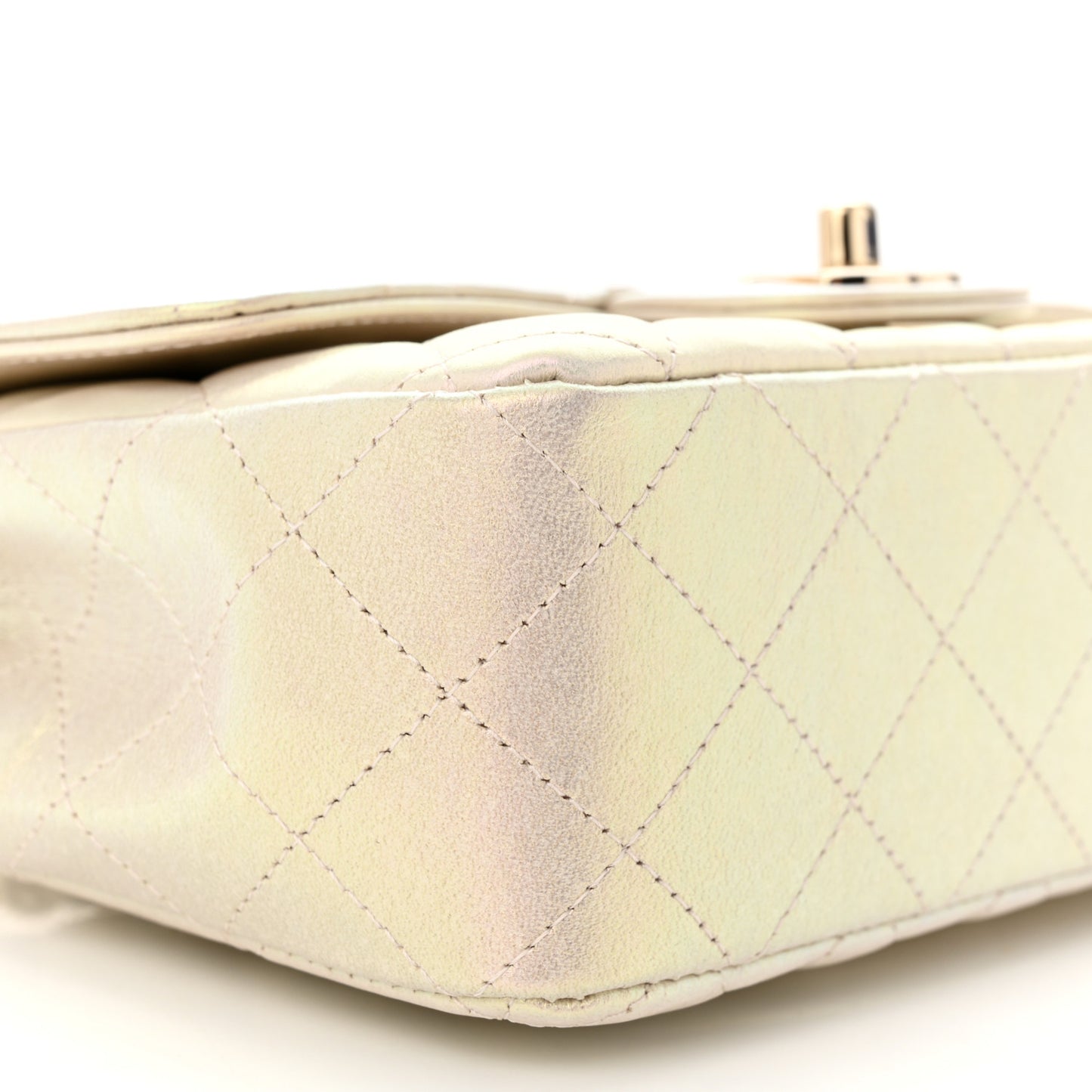 Iridescent Lambskin Quilted Mini Rectangular Flap Ivory