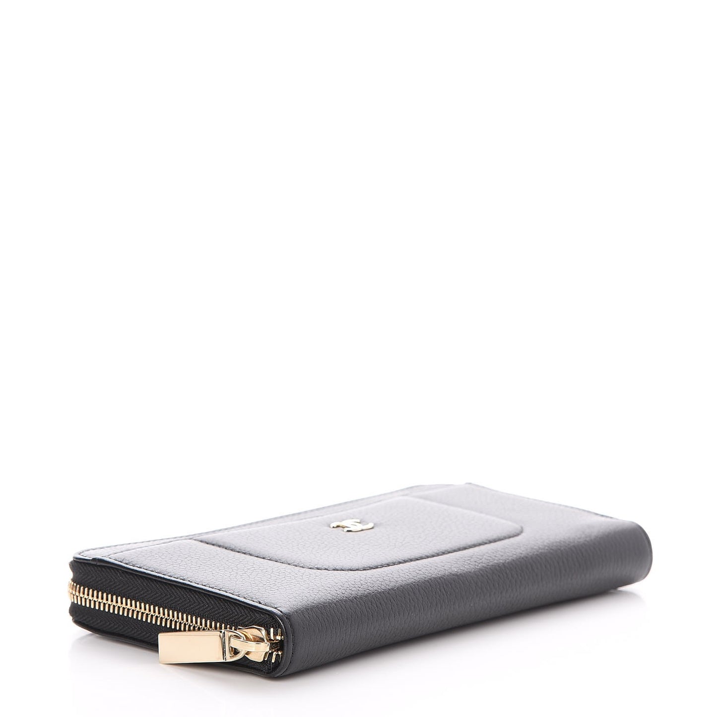 Grained Calfskin Neo Executive Zip Around Wallet Black
