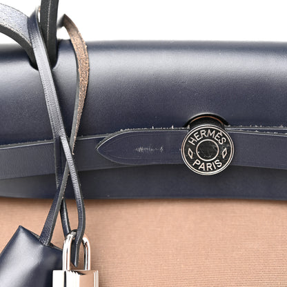 Hermes Vache Hunter Toile Herbag Zip 31 PM Etoupe Bleu Saphir 12 of 12