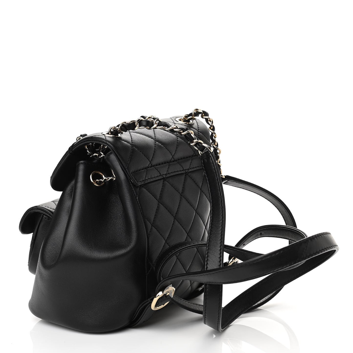 Lambskin Quilted Small Duma Drawstring Backpack Black
