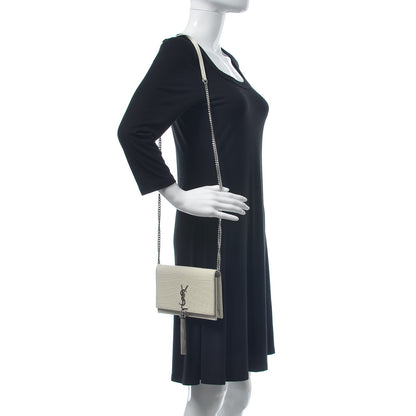 Saint Laurent Calfskin Crocodile Embossed Kate Monogram Tassel Chain Wallet Cremasoft 2 of 11