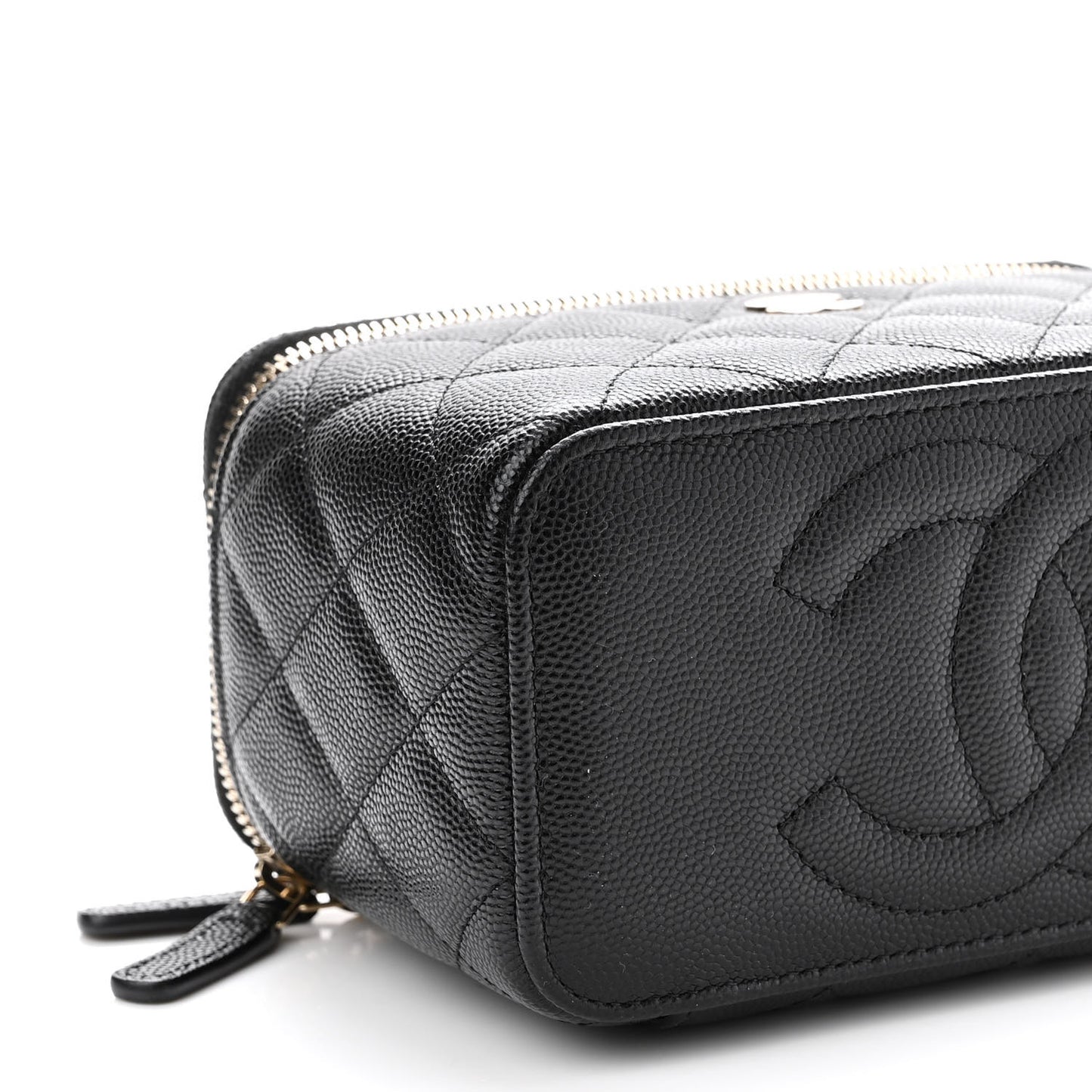 Caviar Quilted Small Vanity Case With Chain Black