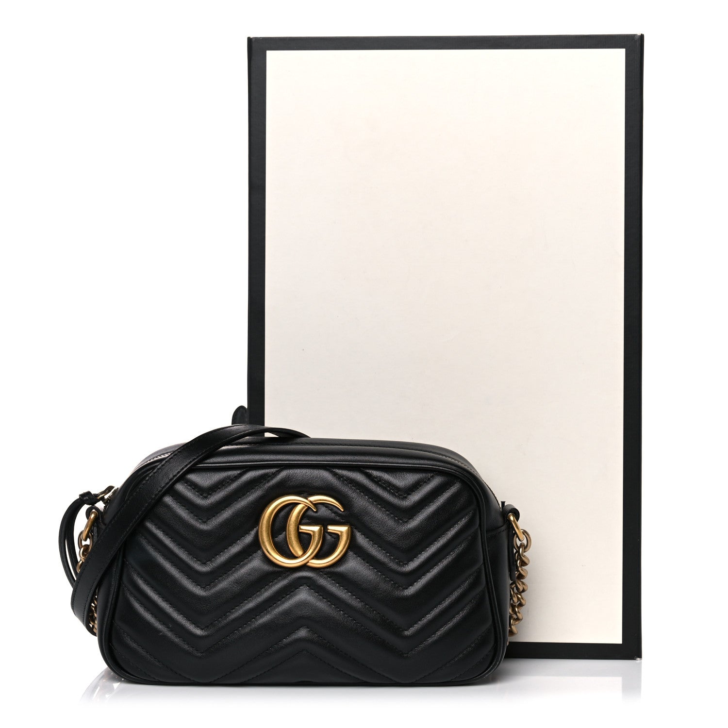 Gucci Calfskin Matelasse Small GG Marmont Chain Shoulder Bag Black 13 of 13