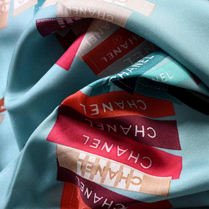 Chanel Silk CC Square Scarf Turquoise Multicolor 2 of 3