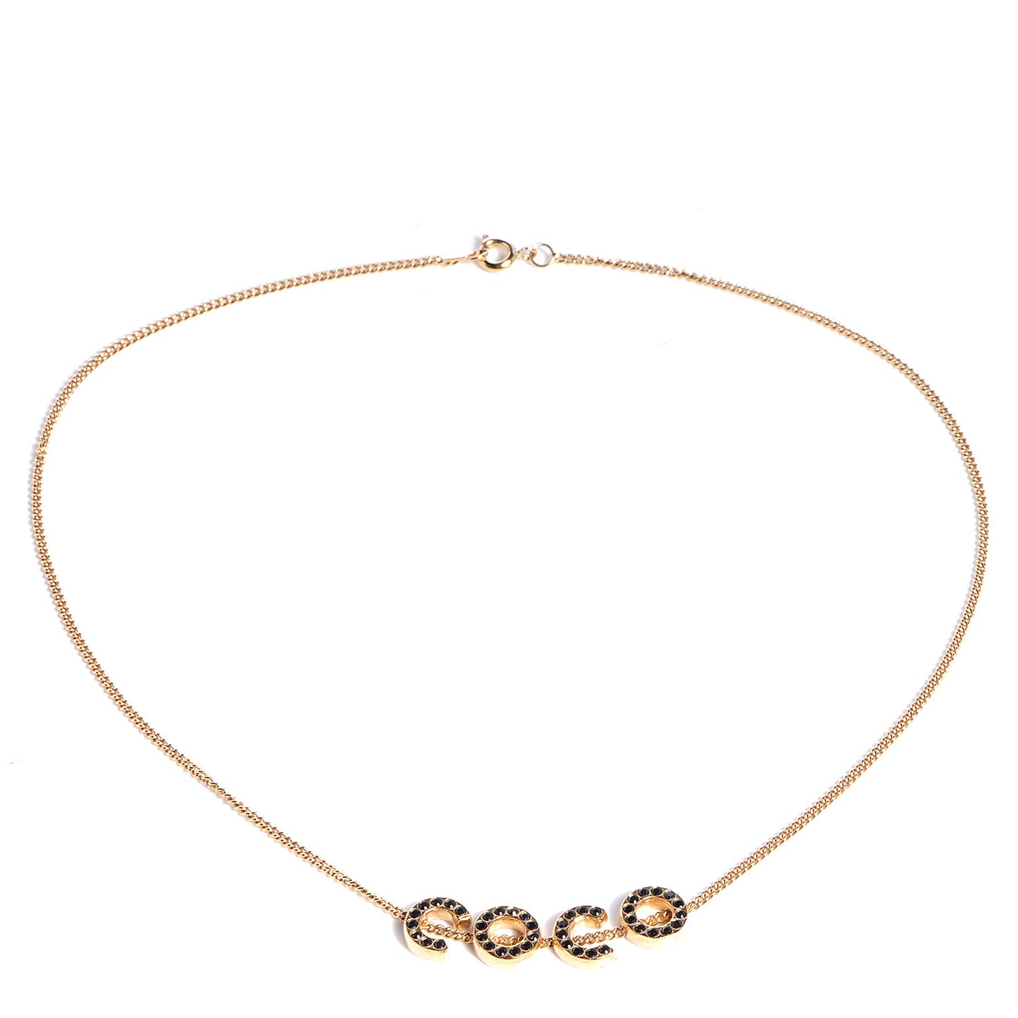Black Crystal Coco Necklace Gold