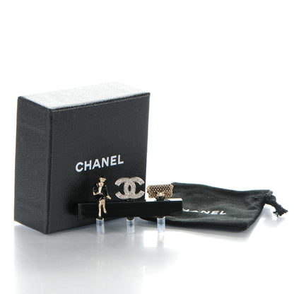 Chanel Enamel Crystal CC Phone Charms Black Gold 6 of 6