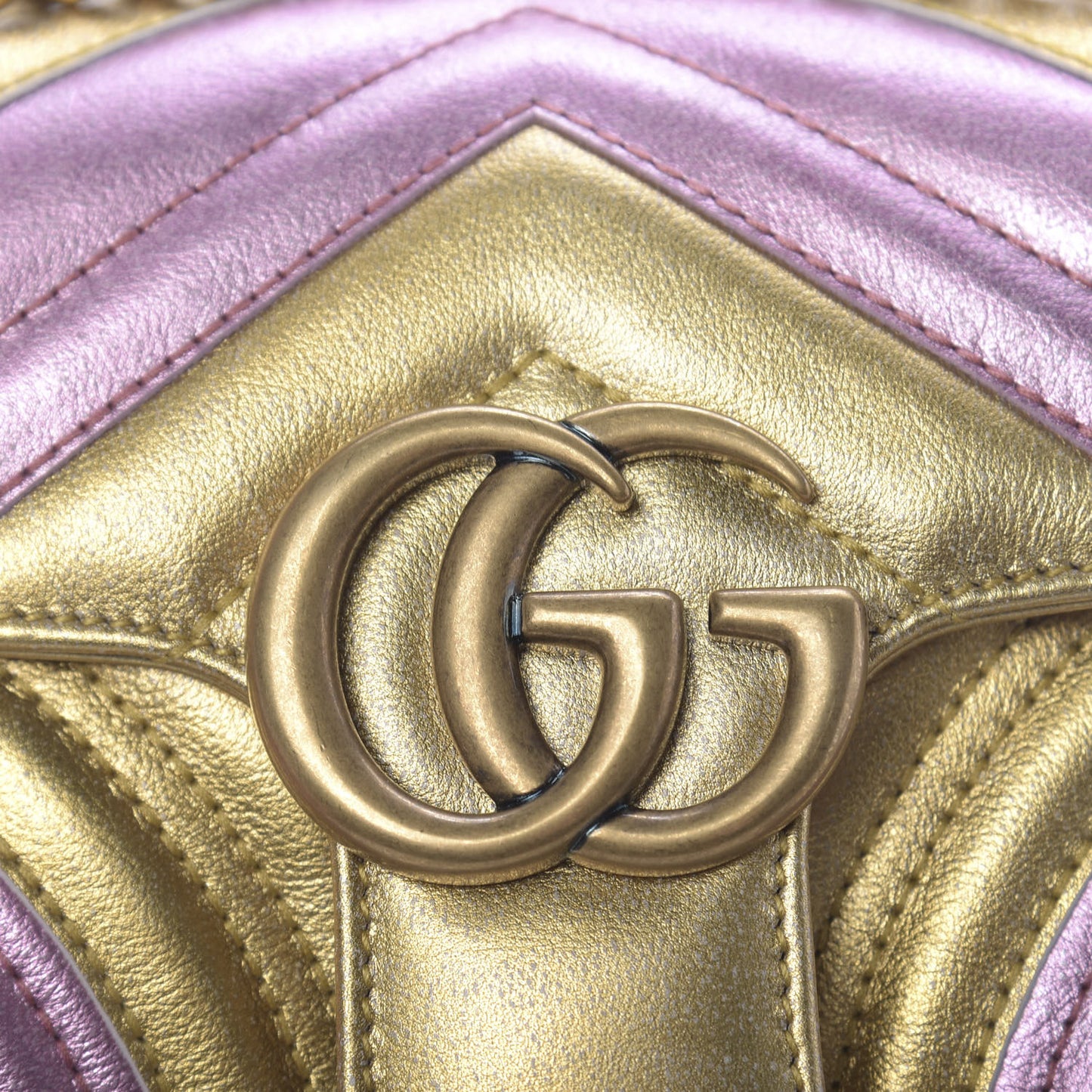 Metallic Calfskin Matelasse Mini GG Marmont Shoulder Bag Gold Pink