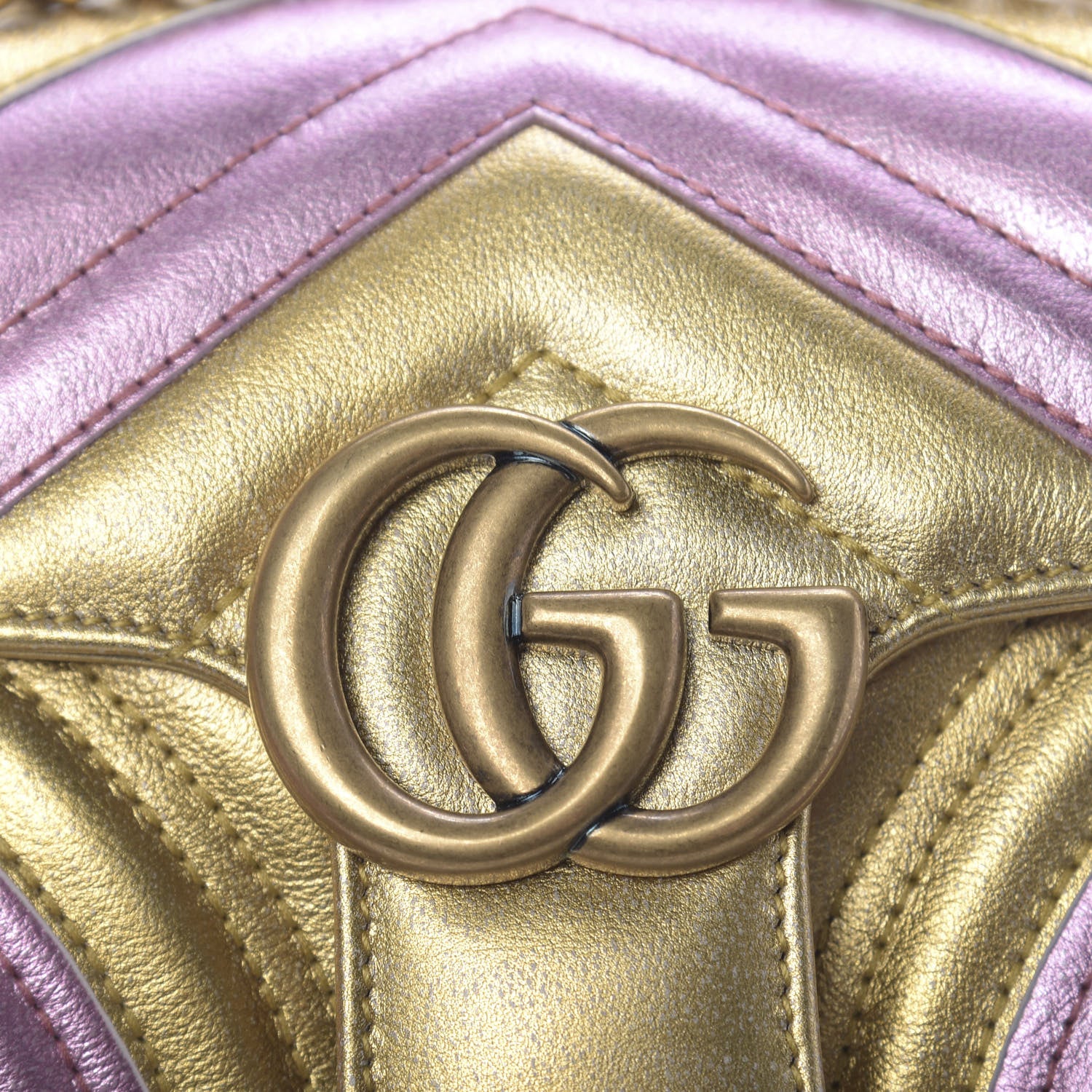 Gucci Metallic Calfskin Matelasse Mini GG Marmont Shoulder Bag Gold Pink 13 of 13