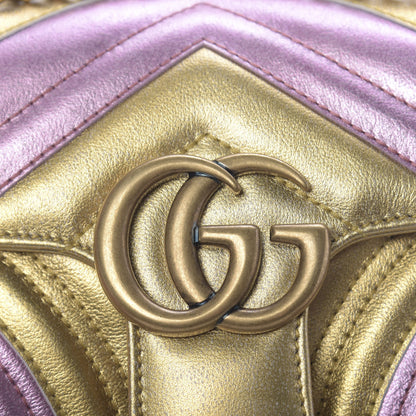 Gucci Metallic Calfskin Matelasse Mini GG Marmont Shoulder Bag Gold Pink 13 of 13