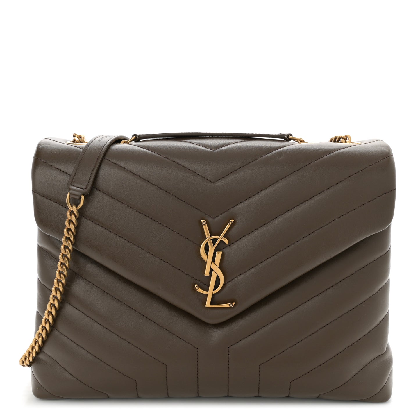 Calfskin Y Quilted Monogram Medium Loulou Chain Satchel Soil Brown