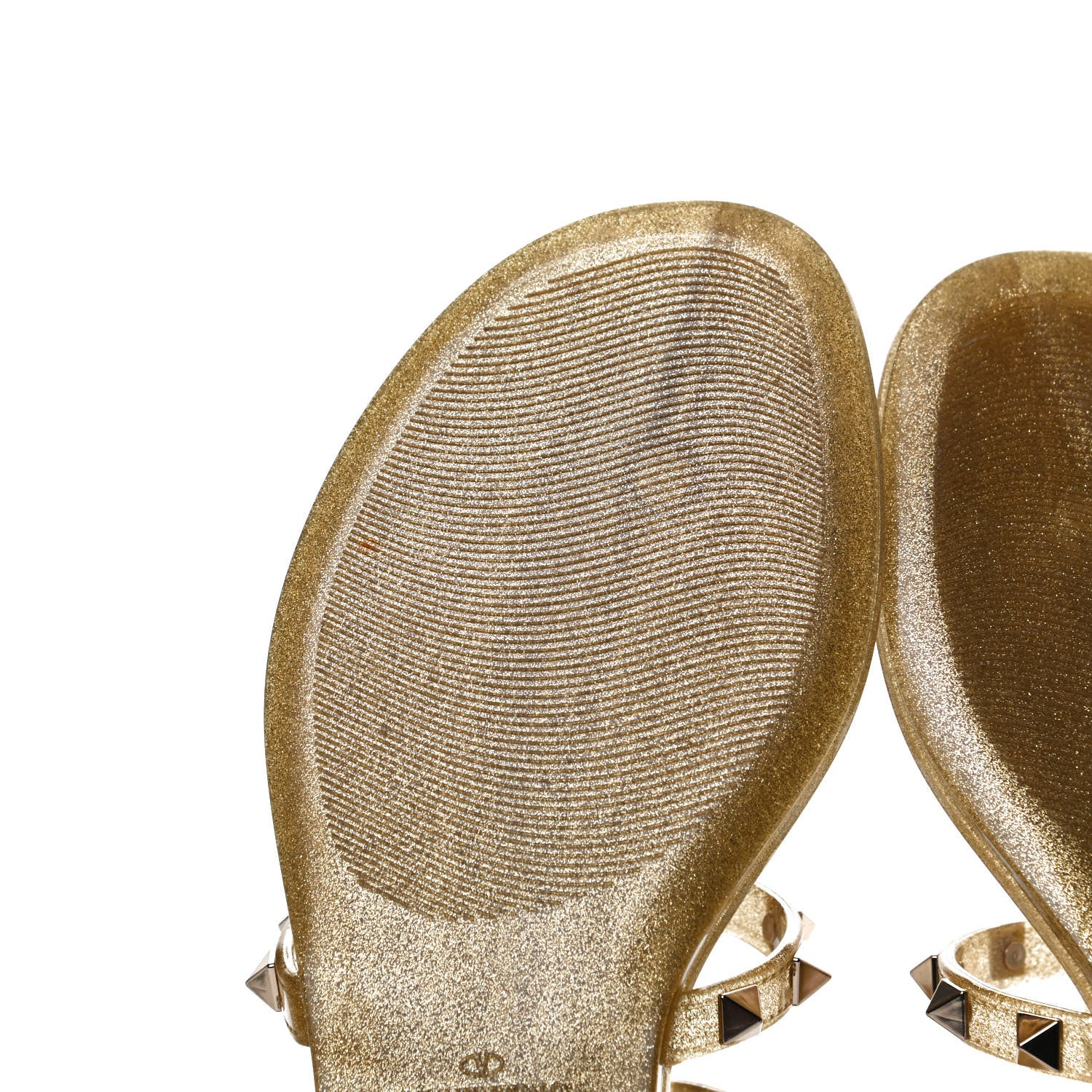 Valentino Garavani PVC Jelly Glitter Rockstud Caged Flat Thong Sandals 37 Oro 7 of 14
