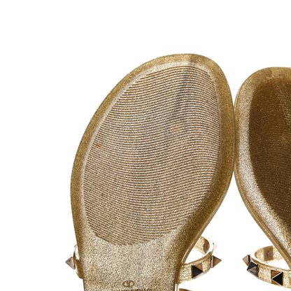 Valentino Garavani PVC Jelly Glitter Rockstud Caged Flat Thong Sandals 37 Oro 7 of 14