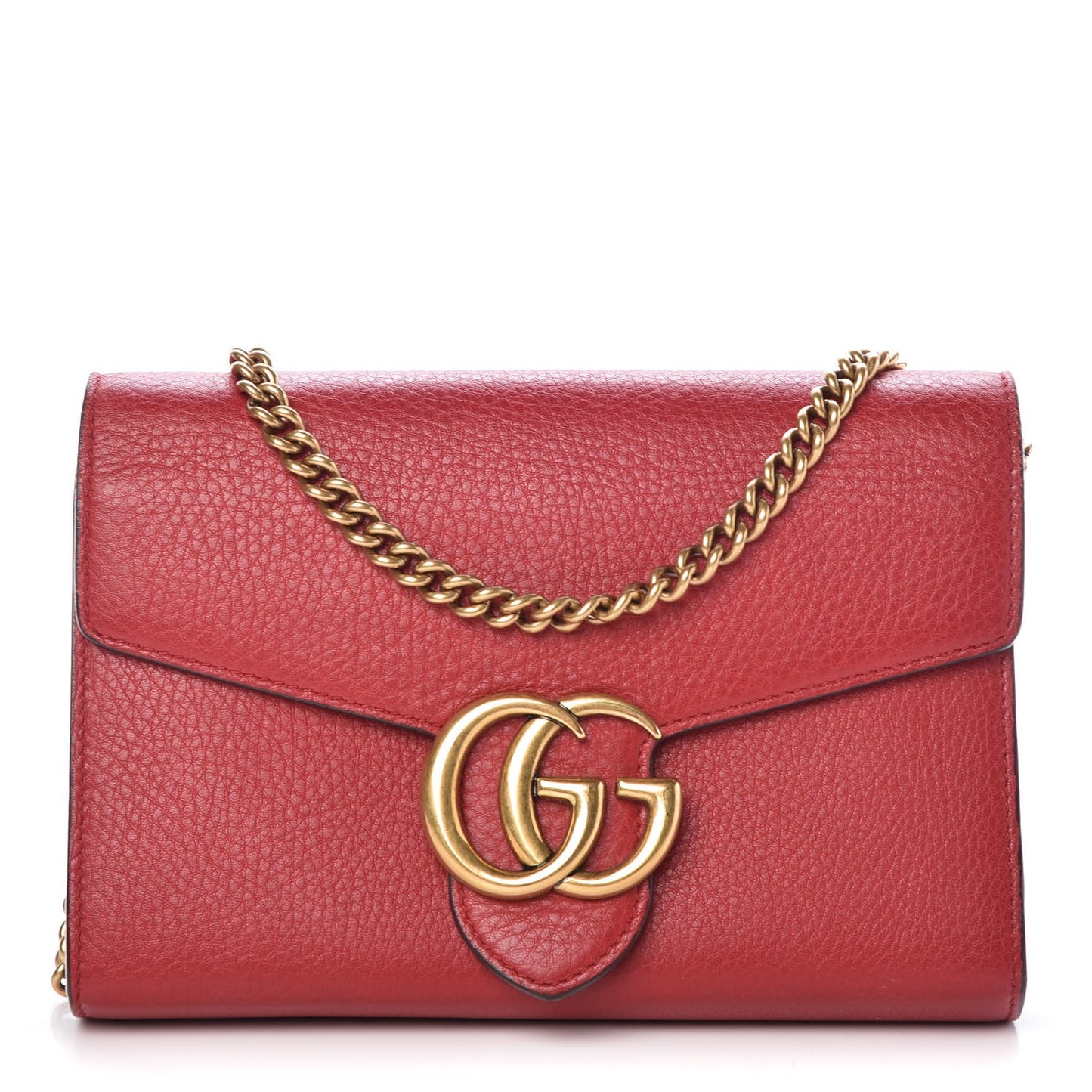 Calfskin GG Marmont Chain Wallet Vulcanic Red