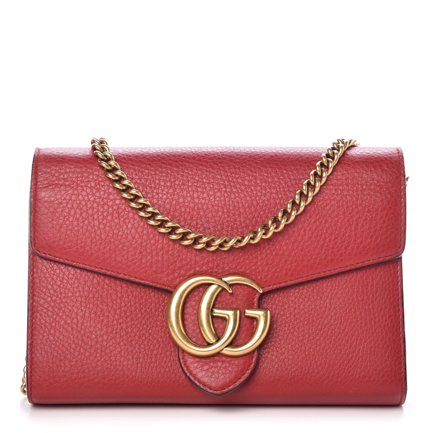 Gucci Calfskin GG Marmont Chain Wallet Vulcanic Red 1 of 12