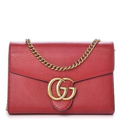 Gucci Calfskin GG Marmont Chain Wallet Vulcanic Red 1 of 12