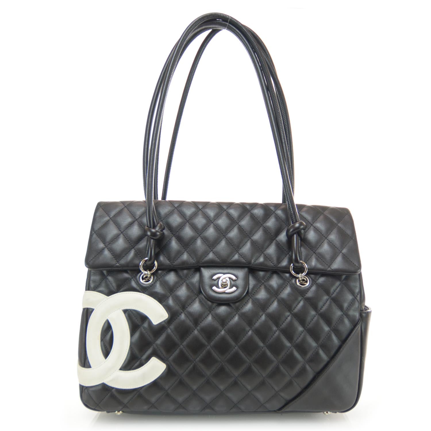 Chanel Calfskin Quilted Large Cambon Flap Black White 1 of 11