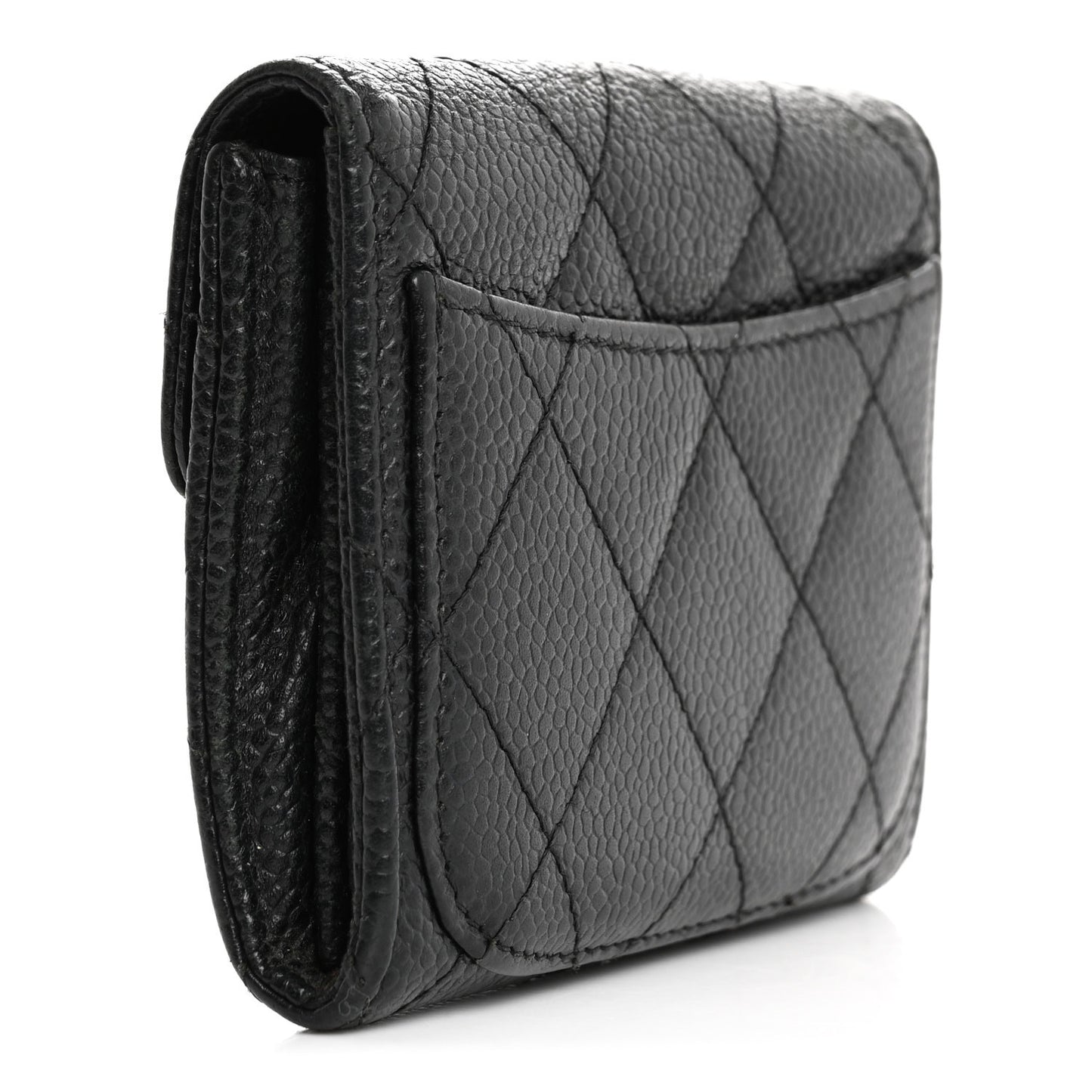 Caviar Quilted Flap Card Holder Wallet Black