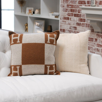 Hermes Wool Cashmere Avalon Pillow PM Ecru Camel 2 of 6