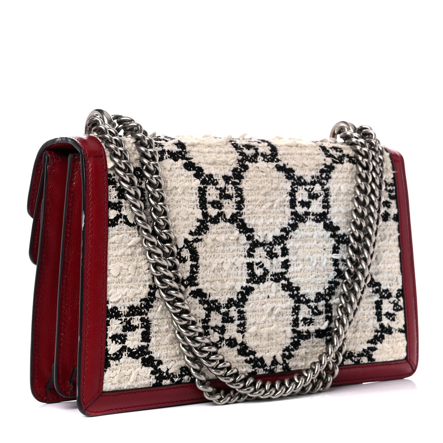 Tweed GG Monogram Small Dionysus Shoulder Bag White Black Romantic Cherry