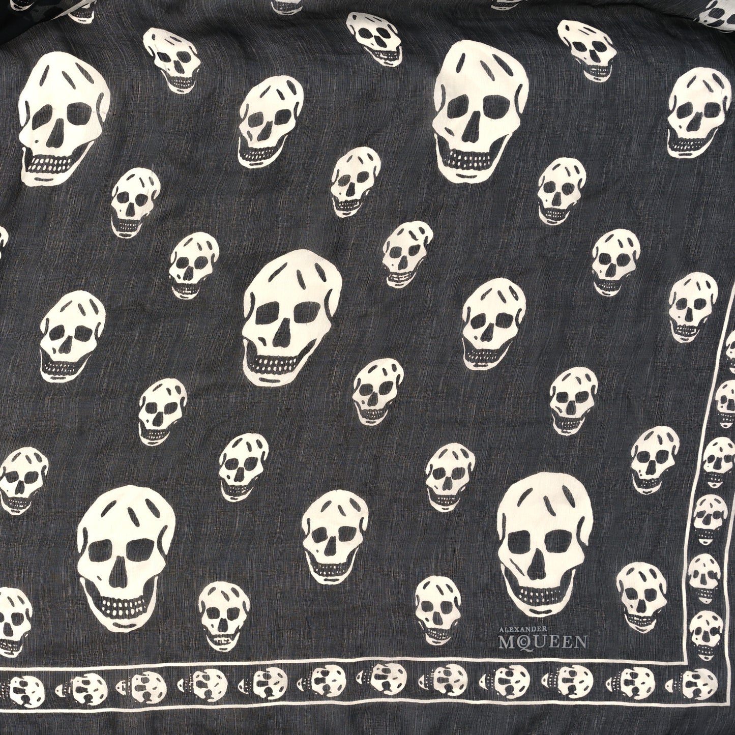 Silk Chiffon Skull Scarf Black Ivory
