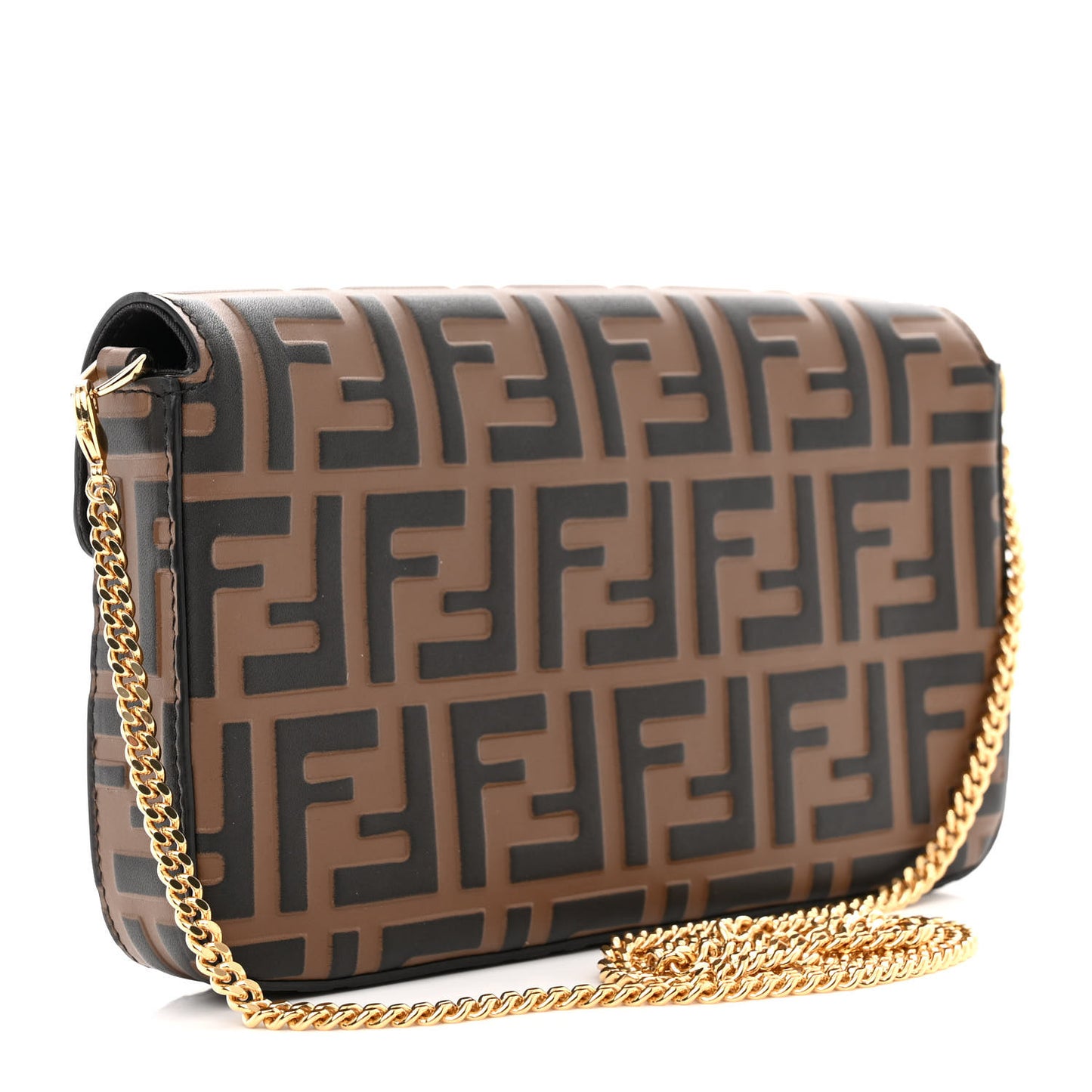 Vitello Soft F is Fendi Bi-Color FF 1974 Embossed Envelope Wallet On Chain with Pouches Maya Black