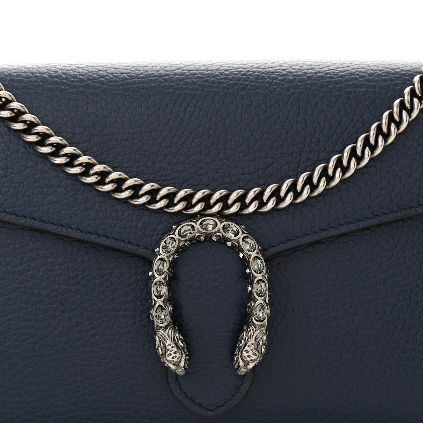 Dollar Calfskin Crystal Mini Dionysus Chain Wallet Blue Agata Black Diamond
