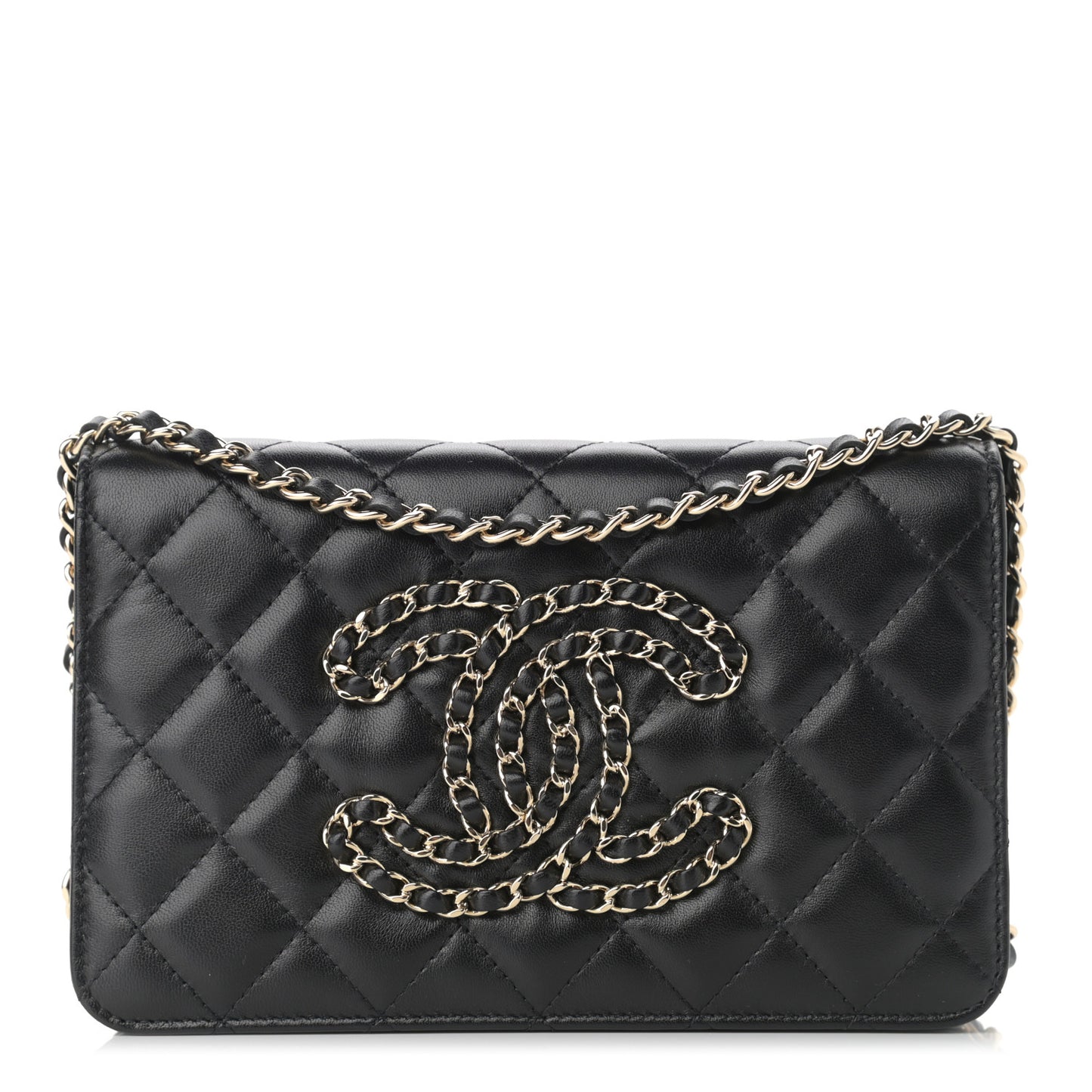 Lambskin Quilted CC Wallet On Chain WOC Black