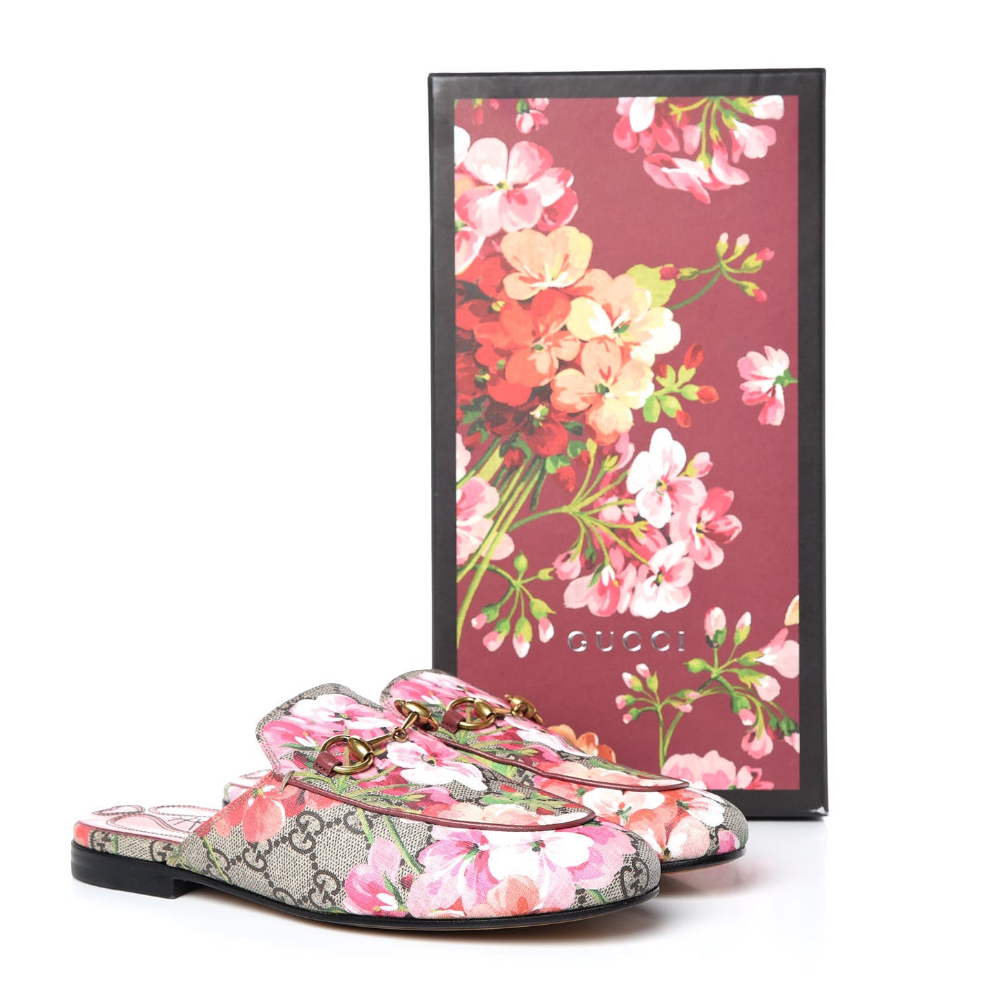 GG Supreme Monogram Blooms Womens Princetown Slippers 36 Beige Multicolor Dry Rose