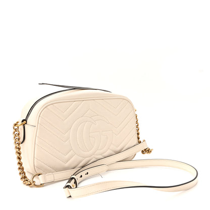 Gucci Calfskin Matelasse Small GG Marmont Chain Shoulder Bag White 3 of 11