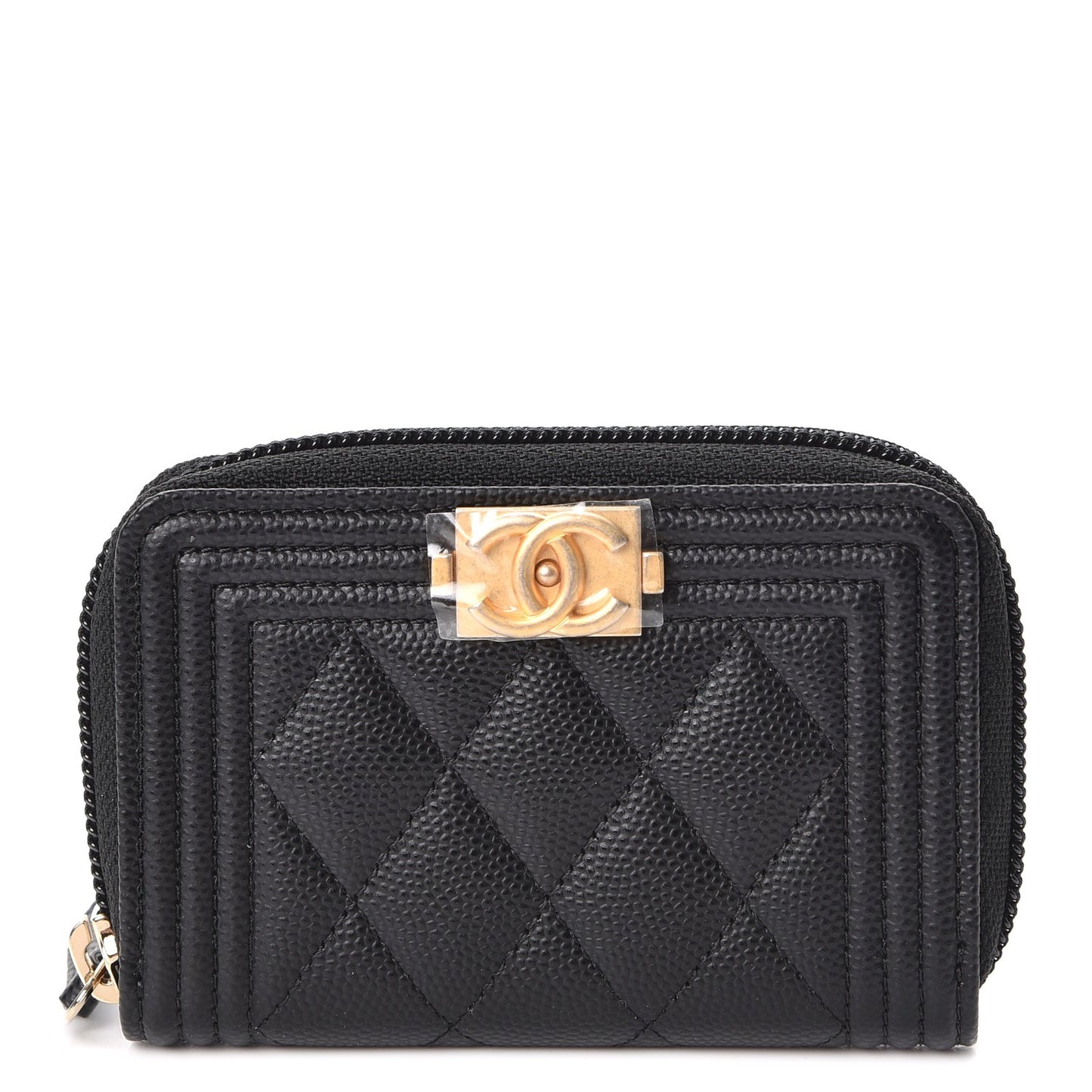 Caviar Quilted Boy Zip Around Coin Purse Wallet Black