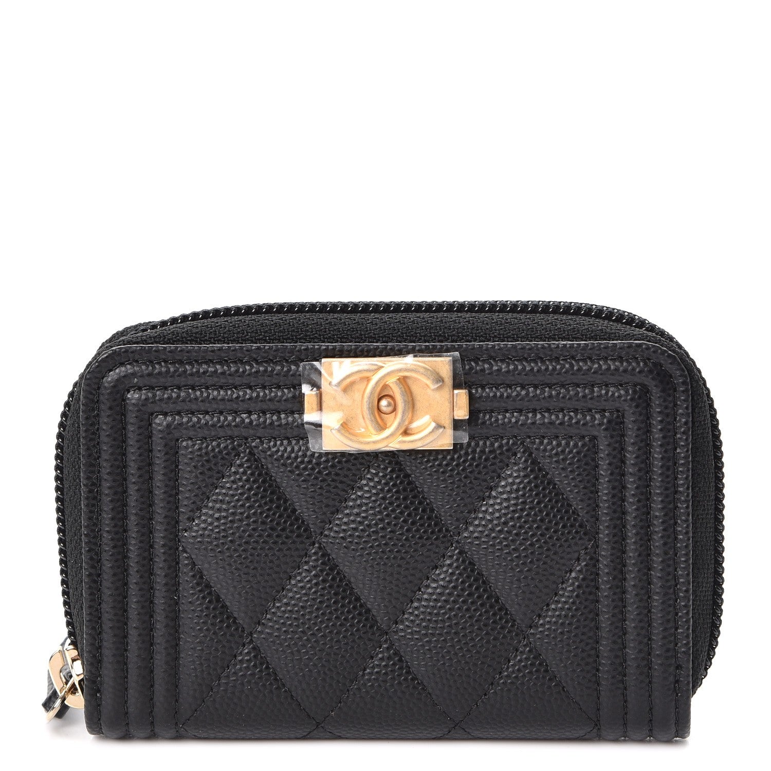 Chanel Caviar Quilted Boy Zip Around Coin Purse Wallet Black 1 of 8